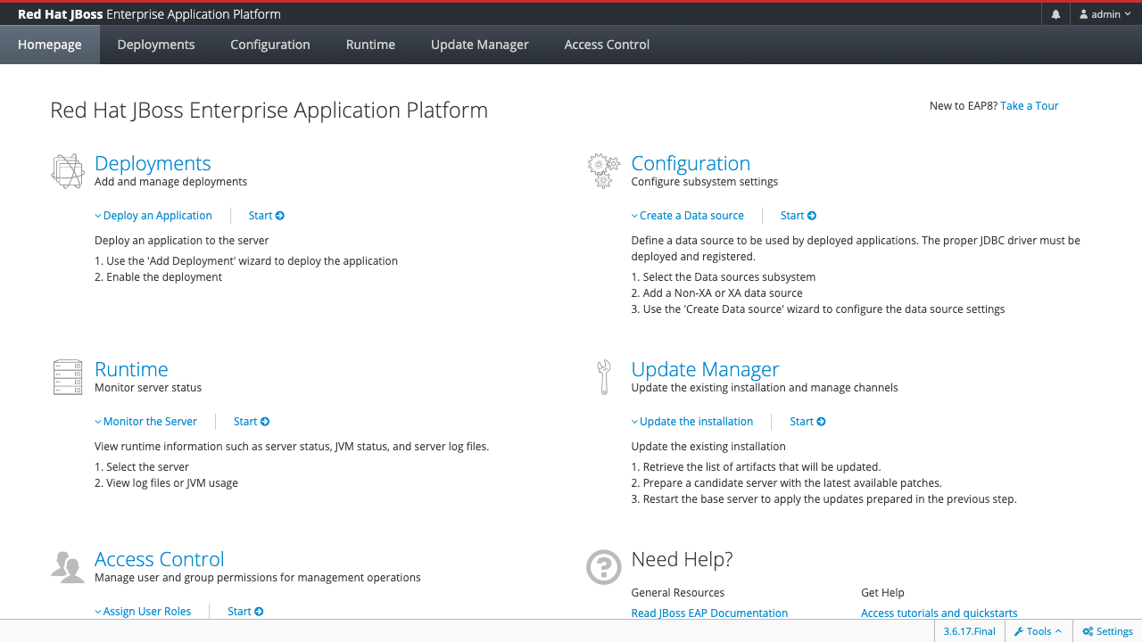 JBoss EAP Management Console dashboard